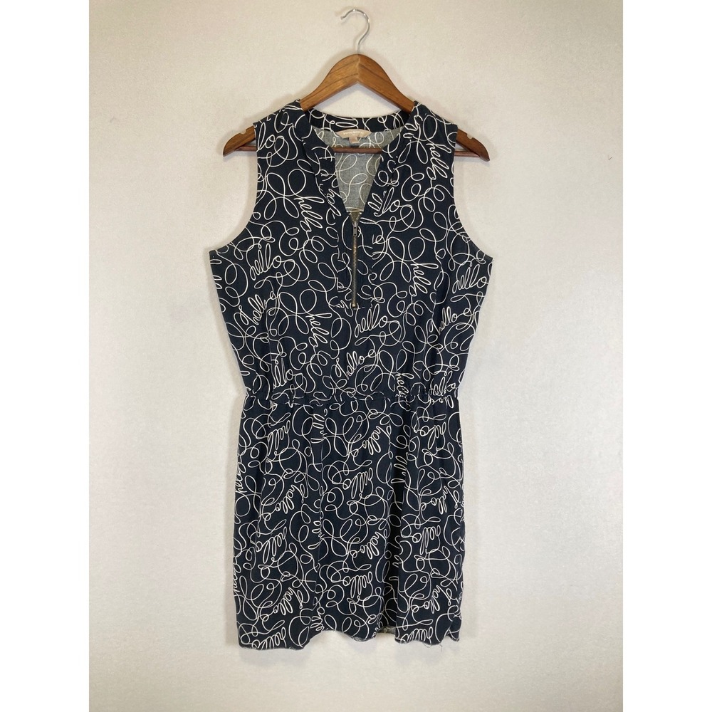 Whimsical Banana Republic Women 14 Navy Blue Hello Script Half-Zip Shift Dress